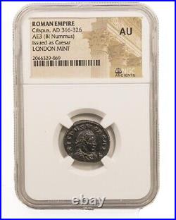 Crispus, Son of Constantine Bronze Coin (AD 304-326) NGC-London Mint(AU)