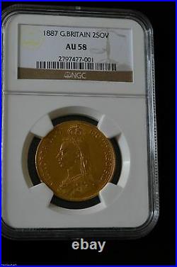 EX RARE British Double Sovereign Victoria 1887 Almost Mint NGC Graded AU-58