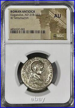 Elagabalus 218-222 AD BI Tetradrachm 26mm 12h Syria Antioch Mint NGC AU