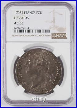 FRANCE 1793 R 1 Ecu Silver Coin NGC AU55 Louis XVI Orleans Mint Dav-1335 KM615.8