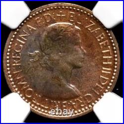 G BRITAIN 1953 Queen Elizabeth II Coronation PROOF, 1/4P Farthing Coin, NGC PF64