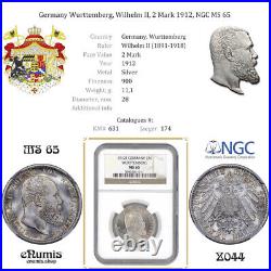 Germany Wurttemberg, Wilhelm II, 2 Mark 1912, NGC MS 65