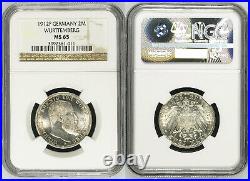 Germany Wurttemberg, Wilhelm II, 2 Mark 1912, NGC MS 65