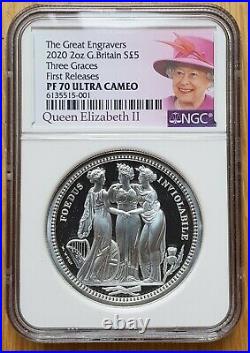 Great Engravers 2020 Royal Mint Three Graces Two Ounce Silver Proof NGC PF70UCFR
