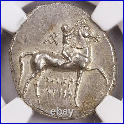 Greek City of Taras Silver Didrachm Rider Crowns Horse & Taras NGC Mint State
