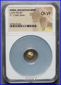 IONIA, Uncertain mint. Electrum (Gold) 1/24 Stater, 625-550 B. C. NGC Ch VF