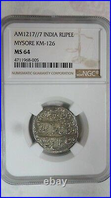 India Mysore 1 Rupee, AM 1217 / 1789, KM- 126 Patan Mint, NGC MS 64 High Grade