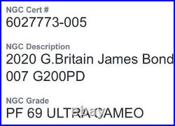 James Bond 007 Gold Proof £200 (2oz) Coin NGC PF69 Ultra Cameo & Royal Mint Box