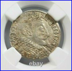 King Sigismund III POLAND NGC AU 53 Silver 3 Groschen 3G 1596 Bromberg Mint