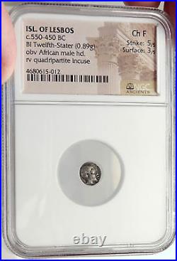 LESBOS Koinon Mint 550BC Authentic Ancient Greek Coin w AFRICAN Rare NGC i69110