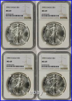 Lot 4 Coins 1992 American Silver Eagle $1 MS 69 NGC