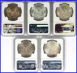 Lot of 5 Different Date Morgan Silver Dollars $1 NGC MS64 Toned