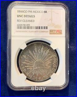 MEXICO GUANAJUATO MINT 1844-GoPM 8 REALES SILVER COIN NGC CERTIFIED UNC. DETAIL