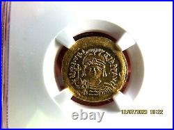 Maurice Tiberius Byzantine Empire Ancient Gold Av Solidus NGC MINT STATE 5/5 3/5