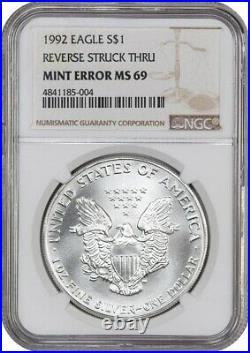 Mint Error 1992 Silver Eagle $1 NGC MS69 (Reverse Struck Thru)