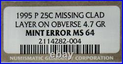 Mint Error 1995-P Washington Quarter Missing Obverse Clad Layer NGC MS64