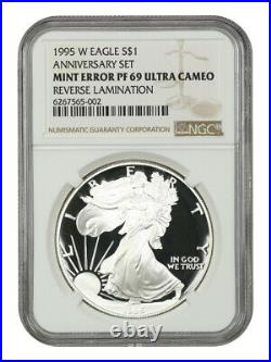 Mint Error 1995-W Silver Eagle $1 NGC PR 69 UCAM (Reverse Lamination)