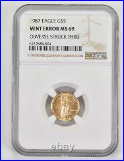 Mint Error MS69 1987 $5 American Gold Eagle OBV Struck Thru Graded NGC 9702