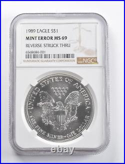 Mint Error MS69 1989 American Silver Eagle REV Struck Thru NGC 5808