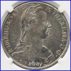 NGC AU 1780-1858 AUSTRIA Taler Maria Theresa, Silver Coin Milan Mint Restrike