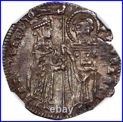 NGC AU58 ITALY Venice, Doge Antonio Venier 1382-1400, Silver Jesus Grosso Coin