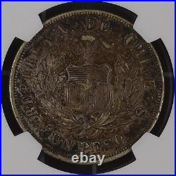 NGC Chile 1874 So Mint Un Peso Large Silver Coin Nice Toned VF35 Scarce