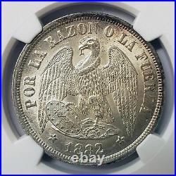 NGC Chile 1882 Un Peso Silver Coin Mint Lustre MS64