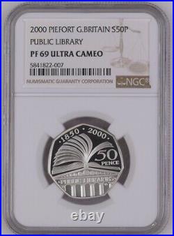NGC Graded 2000 Silver Proof 150 Years Public Libraries Piedfort 50p Coin
