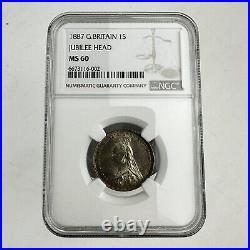 NGC Graded Great Britain 1887 1S 1 Shilling Jubilee Head MS 60 Mint State 60