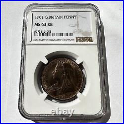 NGC Graded Great Britain Queen Victoria 1901 Penny MS 63 RB Mint State 63 Coin