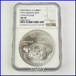 NGC Graded Montreal Olympics 1974 Canada $10 Silver Zeus Mint State MS 68 Coin