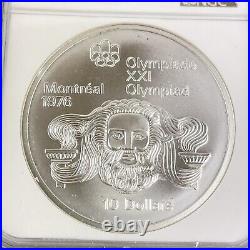 NGC Graded Montreal Olympics 1974 Canada $10 Silver Zeus Mint State MS 68 Coin