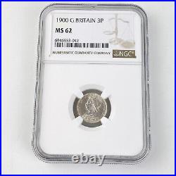 NGC Graded Victoria 1900 Great Britain 3P Threepence Mint State MS 62 Coin