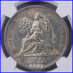 NGC Guatemala 1895 H Heaton Mint Un Peso Seated Liberty Silver Coin AU55