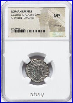 NGC MS Claudius II 268-270 AD Roman Empire Bi Double Denarius Coin, TOP POP