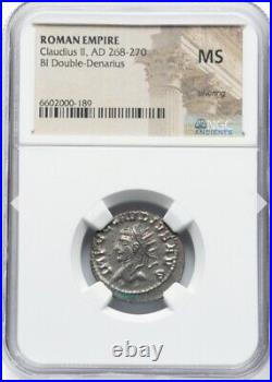 NGC MS Claudius II Gothicus 268-270 AD, Roman Empire Caesar Silver Denarius Coin