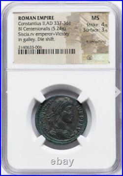 NGC MS Constantius II, Son of Constantine Roman Empire 337-361 AD Galley Coin