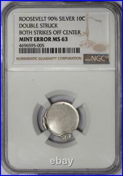 NGC MS63 Mouse Ears Double Struck Both Off Center SILVER Dime Mint Error Wow