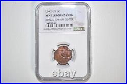 NGC MS63 No Date USA Lincoln 1C Cent Lincon Mint Error Struck 40% off center