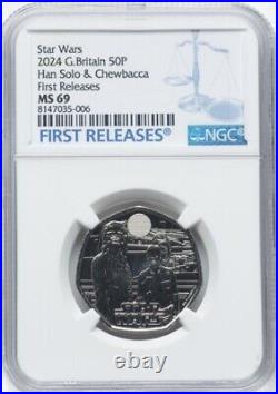 NGC MS69 2024 Star Wars Han Solo & Chewbacca Great Britain Coin, First Releases