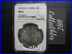 NGC Mexico 1875 8 Reales Oaxaca Oa AE Mint Silver Coin Scarce MS61