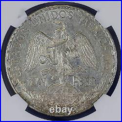NGC Mexico 1911 Un Peso Caballito Long Ray Silver Coin Mint Lustre MS61