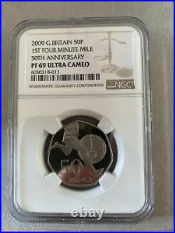 NGC PF69 2009 Celebrating 40 Years Roger Bannister 50p Fifty Pence Proof Coin