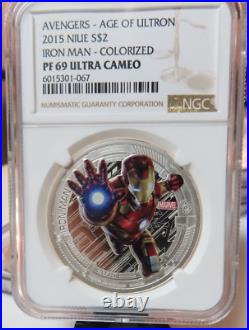NGC PF69 Iron Man Marvel Avengers Age of Ultron 2015 Niue 1 oz. 999 Fine Silver