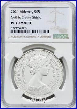 NGC PF70 2021 Alderney, Matte Gothic Crown Victoria Shield Coin, Britain England