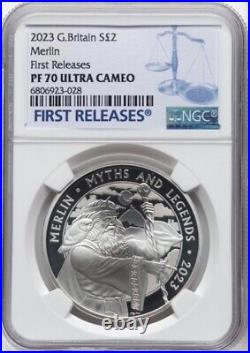 NGC PF70 2023 MERLIN Myths and LEGENDS, ENGLAND 1 Oz FR, BRITAIN UK BRITISH Coin