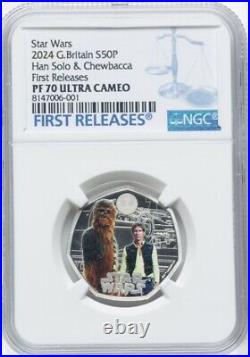 NGC PF70 2024 Star Wars Han Solo & Chewbacca Great Britain SILVER 0.999 UK Coin