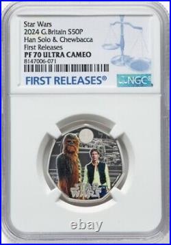 NGC PF70 2024 Star Wars Han Solo & Chewbacca Great Britain SILVER Colorized Coin