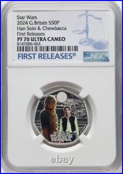 NGC PF70 2024 Star Wars Han Solo & Chewbacca Great Britain SILVER Colorized Coin