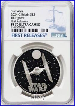 NGC PF70 2024 Star Wars TIE Fighter, Great Britain PROOF SILVER 1 Oz Coin TopPop